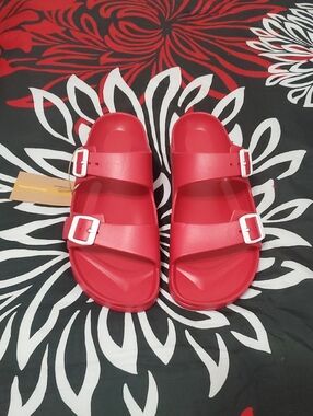 Funky Monkey Double Strap Buckle Red Slide Sandals Size 9